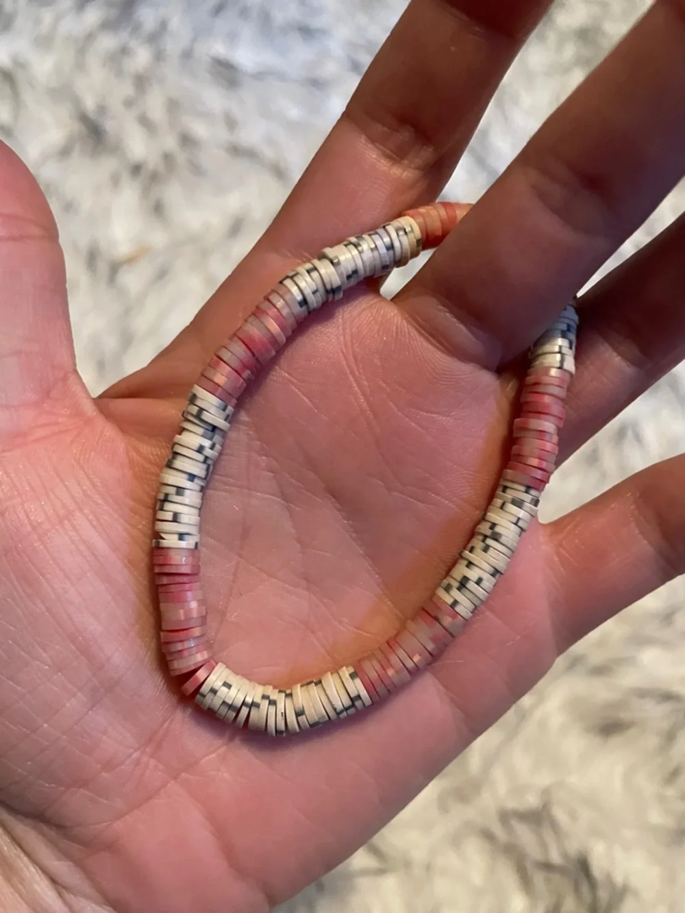 Pink and Cream Heishi Bead Bracelet